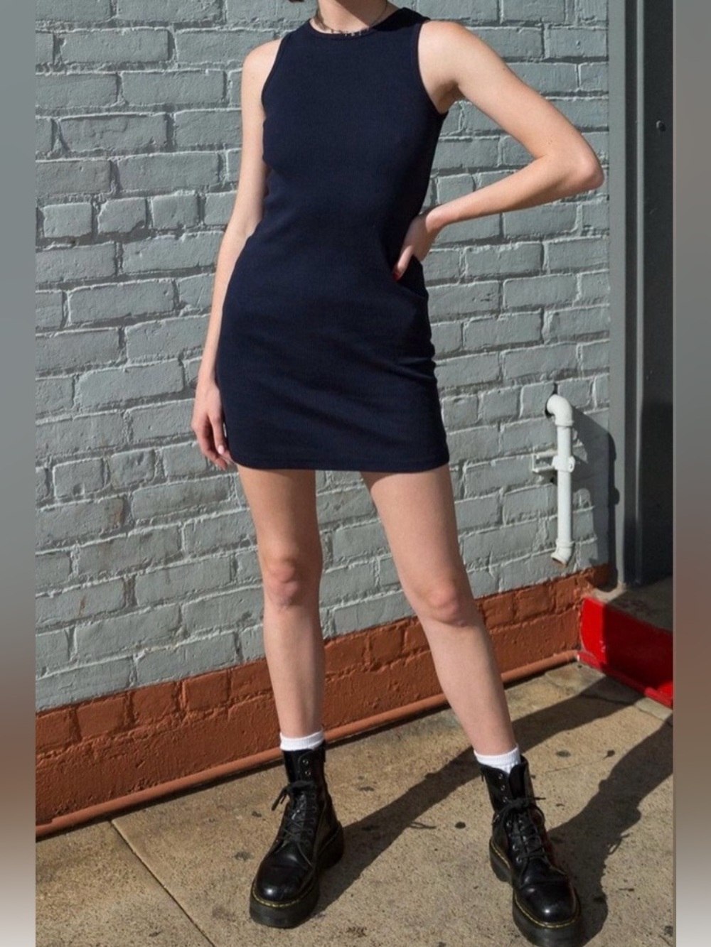 Brandy Melville Ribbed Bodycon Little Black Dress Sleeveless Size XS 100% Cotton